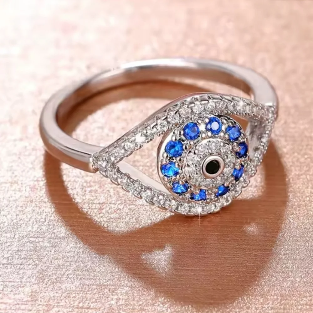 Unisex Mystic Blue Evil Eye Ring Sz 9